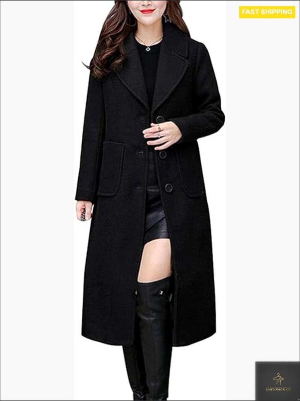 Wool Blend Trench Coat Classic Elegant Business Casual Pea Coat Overcoat